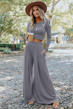 Load image into Gallery viewer, Solid Color Ribbed Crop Top Long Pants Set
