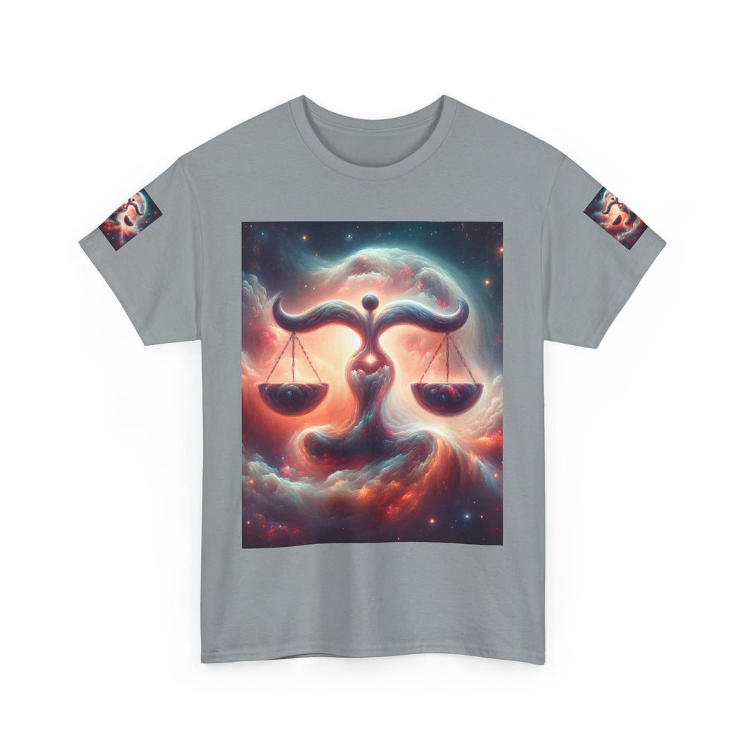 Cosmic Libra Justice Tee, Celestial Balance Shirt, Astrology Themed T-Shirt, Gift for Science Lovers, Unisex Heavy Cotton Tee