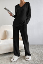 Load image into Gallery viewer, Khaki Ribbed Knit V Neck Slouchy Two-piece Outfit
