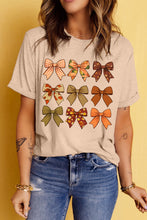 Load image into Gallery viewer, Khaki Halloween Fall Bowknot Graphic Short Sleeve Top
