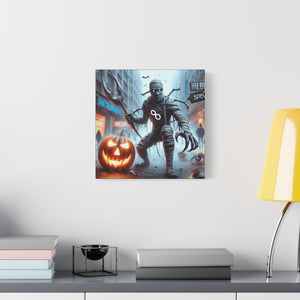 Halloween Canvas Art, Spooky Decor for Fall Celebrations, Mummy with Pumpkins, Cozy Wall Art, Haunted House Vibes