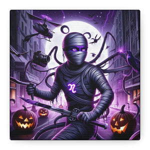 Ninja Halloween Wall Art, Frightening Home Decor, Glow-in-the-Dark Canvas
