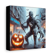 Load image into Gallery viewer, Halloween Canvas Art, Spooky Decor for Fall Celebrations, Mummy with Pumpkins, Cozy Wall Art, Haunted House Vibes
