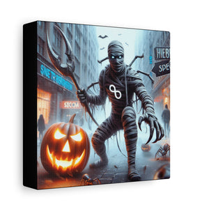 Halloween Canvas Art, Spooky Decor for Fall Celebrations, Mummy with Pumpkins, Cozy Wall Art, Haunted House Vibes