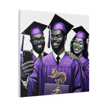 Load image into Gallery viewer, Graduation Celebration Canvas Print, Wall Art for Graduates, Purple Graduation Gift, College Commencement Decor, Customizable Canvas
