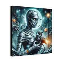 Load image into Gallery viewer, Spooky Mummy Canvas Art, Halloween Home Decor, Unique Wall Art, Horror Theme Decoration, Ghostly Photography Print
