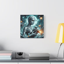 Load image into Gallery viewer, Spooky Mummy Canvas Art, Halloween Home Decor, Unique Wall Art, Horror Theme Decoration, Ghostly Photography Print
