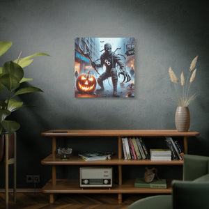 Halloween Canvas Art, Spooky Decor for Fall Celebrations, Mummy with Pumpkins, Cozy Wall Art, Haunted House Vibes