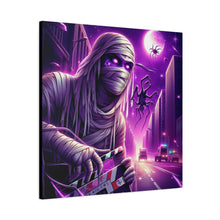 Load image into Gallery viewer, Purple Horror Mummy Canvas Art, Spooky Home Decor, Halloween Wall Art, Horror Movie Print, Gothic Wall Hanging

