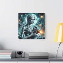 Load image into Gallery viewer, Spooky Mummy Canvas Art, Halloween Home Decor, Unique Wall Art, Horror Theme Decoration, Ghostly Photography Print
