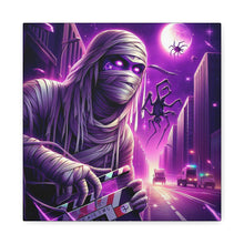 Load image into Gallery viewer, Purple Horror Mummy Canvas Art, Spooky Home Decor, Halloween Wall Art, Horror Movie Print, Gothic Wall Hanging
