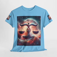 Load image into Gallery viewer, Cosmic Libra Justice Tee, Celestial Balance Shirt, Astrology Themed T-Shirt, Gift for Science Lovers, Unisex Heavy Cotton Tee
