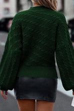 Load image into Gallery viewer, Gray Mock Neck Lantern Sleeve Cable Knit Sweater
