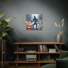 Load image into Gallery viewer, Halloween Canvas Art, Spooky Decor for Fall Celebrations, Mummy with Pumpkins, Cozy Wall Art, Haunted House Vibes
