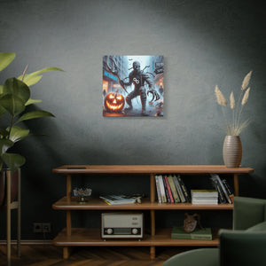 Halloween Canvas Art, Spooky Decor for Fall Celebrations, Mummy with Pumpkins, Cozy Wall Art, Haunted House Vibes