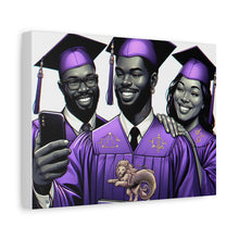 Load image into Gallery viewer, Graduation Celebration Canvas Print, Wall Art for Graduates, Purple Graduation Gift, College Commencement Decor, Customizable Canvas
