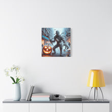 Load image into Gallery viewer, Halloween Canvas Art, Spooky Decor for Fall Celebrations, Mummy with Pumpkins, Cozy Wall Art, Haunted House Vibes
