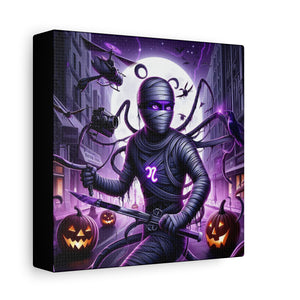 Ninja Halloween Wall Art, Frightening Home Decor, Glow-in-the-Dark Canvas