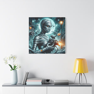 Spooky Mummy Canvas Art, Halloween Home Decor, Unique Wall Art, Horror Theme Decoration, Ghostly Photography Print