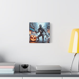 Halloween Canvas Art, Spooky Decor for Fall Celebrations, Mummy with Pumpkins, Cozy Wall Art, Haunted House Vibes