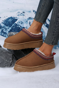 Black Contrast Print Suede Plush Lined Snow Boots