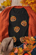 Load image into Gallery viewer, Black Sequin Pumpkin Face Halloween T Shirt
