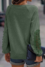 Load image into Gallery viewer, Green Crochet Lace Patch Raglan Sleeve Top
