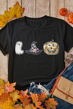 Load image into Gallery viewer, Black Halloween Sequin Pattern Patched Crewneck Tee
