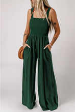 Load image into Gallery viewer, Green Smocked Sleeveless Wide Leg Jumpsuit with Pockets
