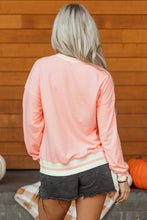 Load image into Gallery viewer, Gossamer Pink Halloween Terry Ghost Striped Trim Loose Sweatshirt
