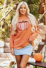 Load image into Gallery viewer, Orange Sequined Pumpkin Ribbed Round Neck Halloween Sweatshirt
