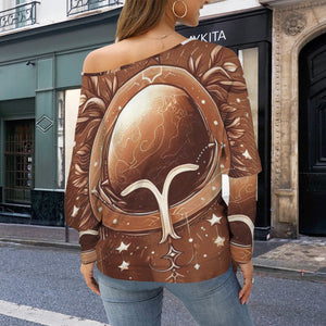 Designer (11) Virgo Casual Long Batwing Sleeve Off Shoulder Sweater