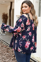 Load image into Gallery viewer, Navy Blue Plus Size Crochet Detail Cold shoulder Floral Blouse
