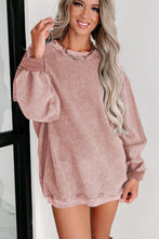 Load image into Gallery viewer, Green Solid Ribbed Knit Round Neck Pullover Sweatshirt
