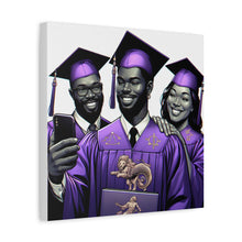 Load image into Gallery viewer, Graduation Celebration Canvas Print, Wall Art for Graduates, Purple Graduation Gift, College Commencement Decor, Customizable Canvas

