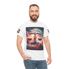 Load image into Gallery viewer, Cosmic Libra Justice Tee, Celestial Balance Shirt, Astrology Themed T-Shirt, Gift for Science Lovers, Unisex Heavy Cotton Tee
