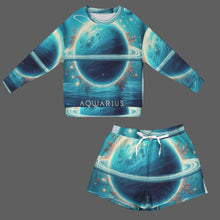 Load image into Gallery viewer, Designer (41) Aquarius  Long Sleeve Fleece Sweatshirt &amp; Drawstring Shorts Set
