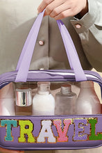 Load image into Gallery viewer, Purple TRAVEL Chenille Letter Clear PVC Makeup Bag
