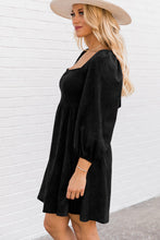 Load image into Gallery viewer, Brown Suede Square Neck Puff Sleeve Dress

