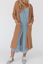 Load image into Gallery viewer, Chestnut Long Waffle Knit Cardigan with Pockets
