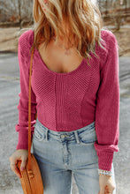 Load image into Gallery viewer, Rose U Neck Textured Long Sleeve Top
