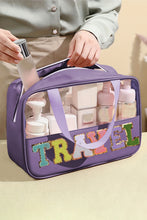 Load image into Gallery viewer, Purple TRAVEL Chenille Letter Clear PVC Makeup Bag
