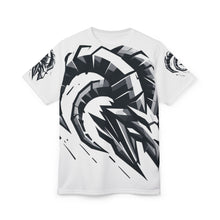 Load image into Gallery viewer, Bold Graphic Unisex Tee, AOP Black &amp; White Ram Design T-Shirt, Perfect for Gamers, Sport Fans, Unique Gift for Holidays
