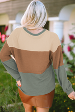 Load image into Gallery viewer, Green Stripe Textured Color Block Bubble Sleeve Baggy Top
