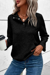 Laurel Green Textured Knit Buttoned Kangaroo Pocket Sweatshirt