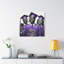 Load image into Gallery viewer, Graduation Celebration Canvas Print, Wall Art for Graduates, Purple Graduation Gift, College Commencement Decor, Customizable Canvas
