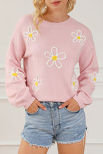Load image into Gallery viewer, Pink Chenille Daisy Stitching Crew Neck Sweater
