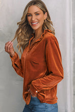 Load image into Gallery viewer, Gold Flame Frilled Collar Velvet Shirt
