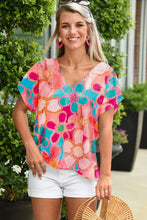 Load image into Gallery viewer, Pink Abstract Print V Neck Dolman Blouse
