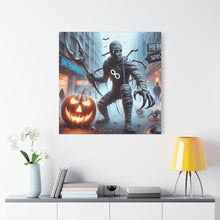 Load image into Gallery viewer, Halloween Canvas Art, Spooky Decor for Fall Celebrations, Mummy with Pumpkins, Cozy Wall Art, Haunted House Vibes

